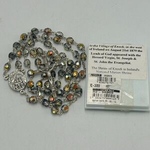 Vintage Catholic Crystal Rosary Knock Water Iridescent Beads Ireland Irish NEW